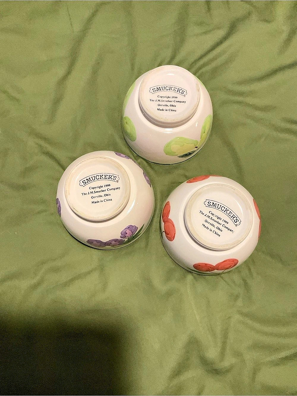 Smuckers  Fruit Design Ice cream Ceramic Bowls Set of 3